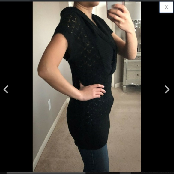 V-Neck Pointelle Wrap Shawl Collar Sweater Tunic - Picture 3 of 5